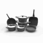 طقم توب شيف 11 ق مدور رمادي ( 28/ 20 / 24 / 18 )+شواية 28+صينية 26 +مقلاية 26