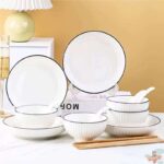 طقم فطار بورسلين 6ق بومبية ابيضض مضلع