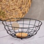 طبق فاكهة معدن مدور مربعات اسود