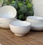 ⁦طقم فطار بورسلين 6ق بومبية ابيضض مضلع⁩ - الصورة ⁦4⁩