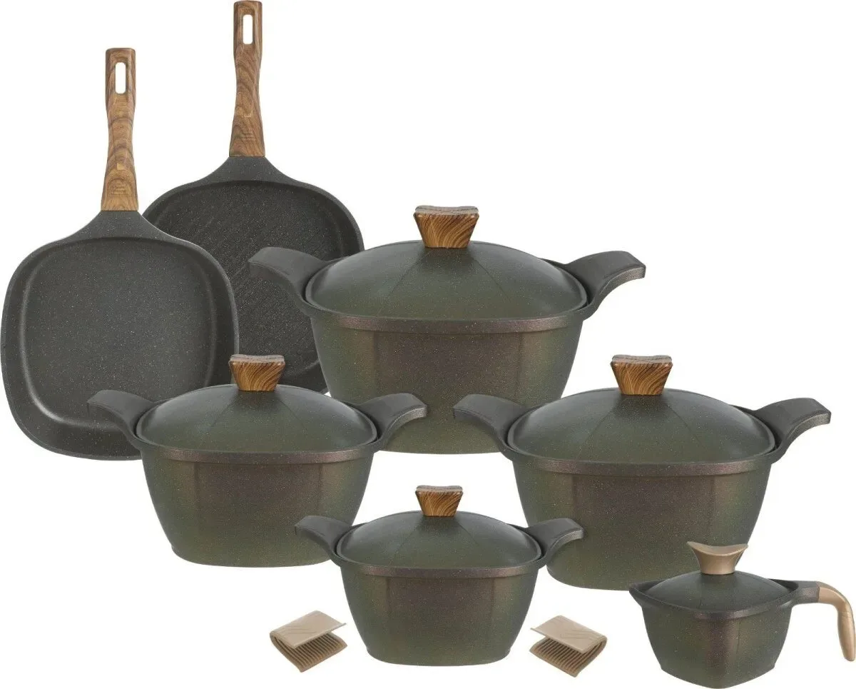 l-p-3106-p-8953 طقم جرانيت 12 ق مربع موديل كورى حلة 28 سم + جريل + لبانة + م OCEANGREEN KAZAN - الصورة 1