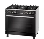 بوتاجاز بوش 90سم 5شعلة شاشة ديجيتال امان تام حوامل زهر مروحة فرن أسود HJY5G7V61S