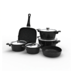 طقم توب شيف 10 قطعه مدور اسود ( ح18 / ح20 / ح24 ( ح28 / جريل28 / ص26 )