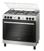 بوتاجاز بوش 5 شعله 90سم إشعال ذاتي أمان كامل فرن سعة 147لتر شواية مروحة استانلس ستيل HGV1F8Y52S