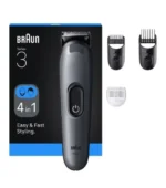 ماكينة حلاقة الشعر واللحية براون Series3 تشغيل لاسلكي حتى 50 دقيقة 4في1 أسود AIO3500